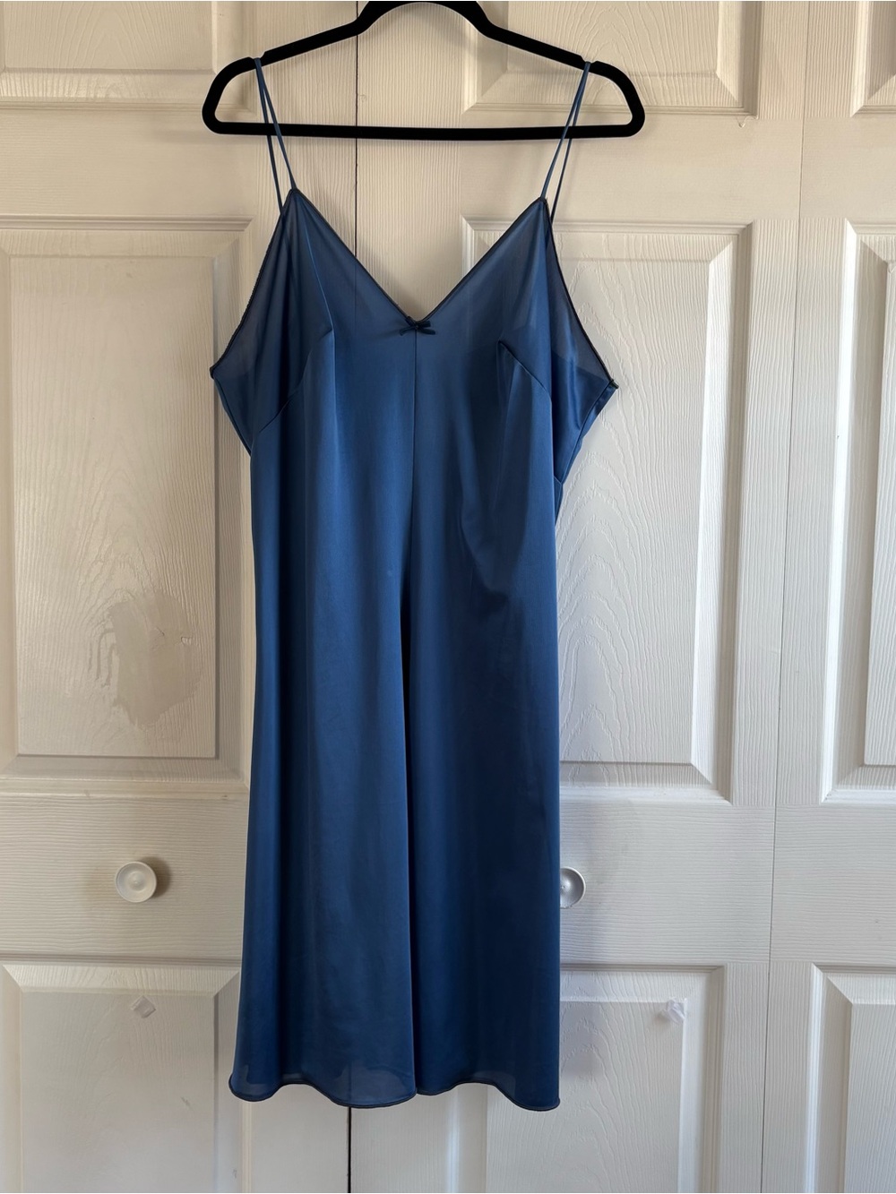 VNTG Sears Blue Satin Nightgown Slip Cami Dress Mini Lingerie Coquette XL Elegan